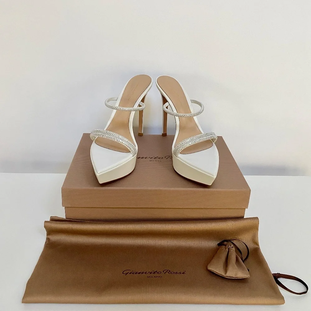 Gianvito Rossi White Cannes Crystal Platform Stiletto Sandals US7